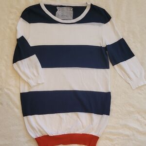 MJ Watson Striped Sweater with Red Hem